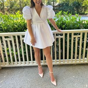 Sister Jane Maria Jacquard Puff Sleeve Mini Dress